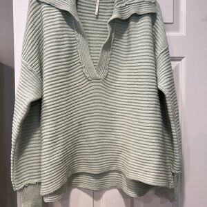 Free People Light Green V-Neck Sweater